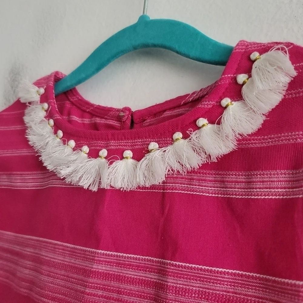 Genuine Kids 18 M‎ OshKosh B'Gosh Pink Striped Tassle Blouse Shirt Boho